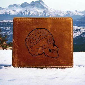 Skull Brain Leather Wallet Bifold 100% Genuine Buffalo Premium Quality NEW